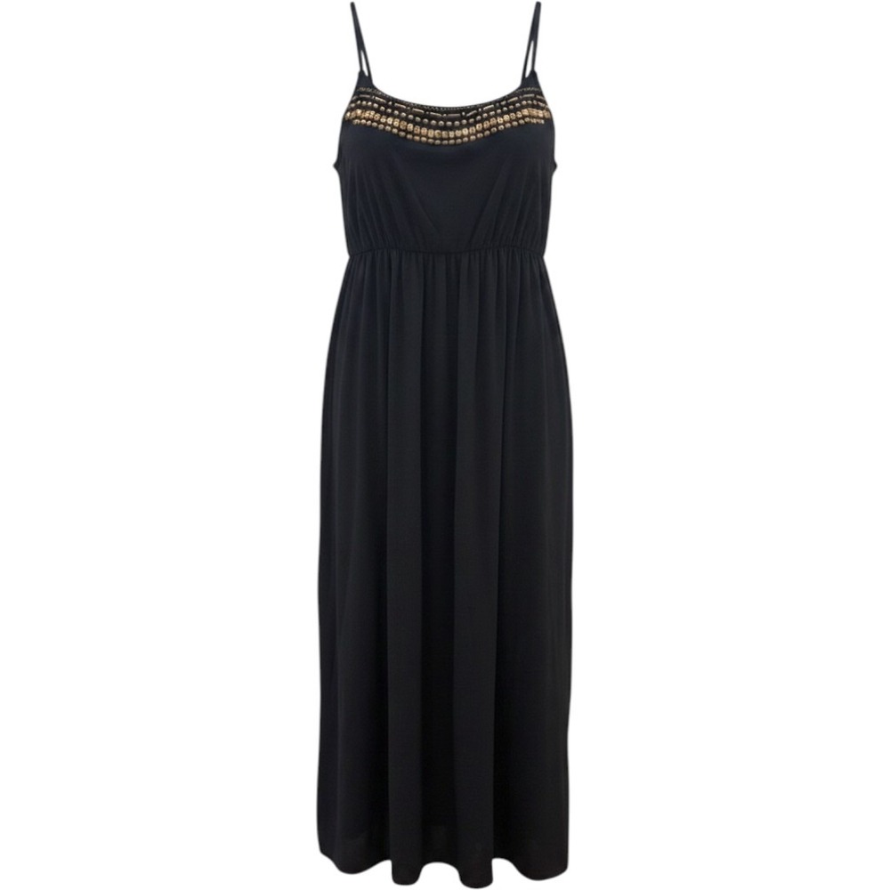 Torrid Black Maxi Dress Womens 3X Maxi Metallic Beaded Sleeveless Boho Gothic